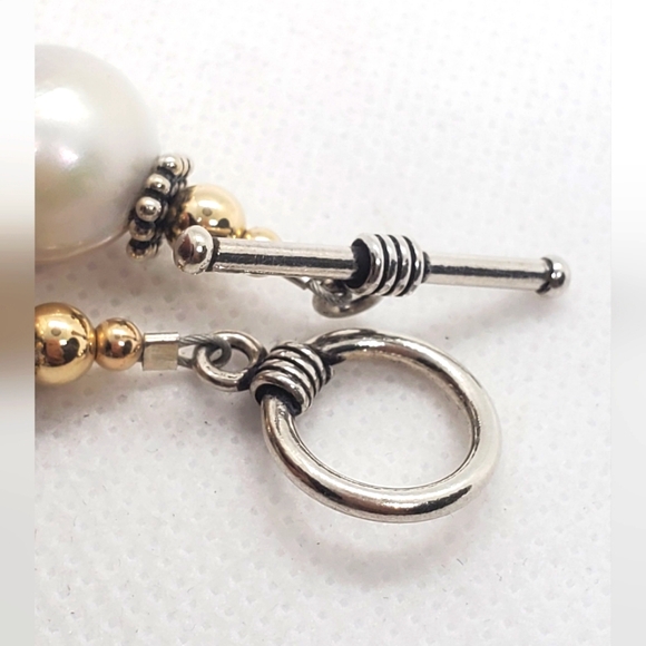 Bracelet 8"inch Elegant Sterling Silver Pearl and Gold Beaded - Picture 3 of 5